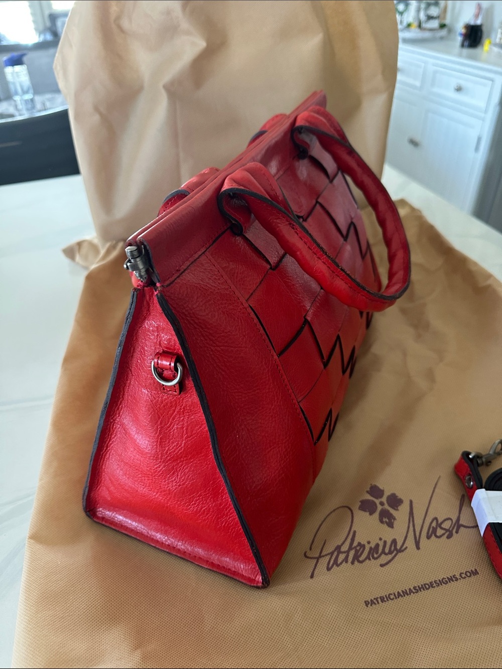 Patricia Nash Red Woven Leather Satchel - Picture 5 of 6